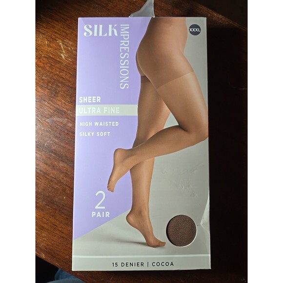 Silk Impressions Sheer Ultra Fine Hose 2 Pair Size XXXL Cocoa 15 Denier - Picture 1 of 2